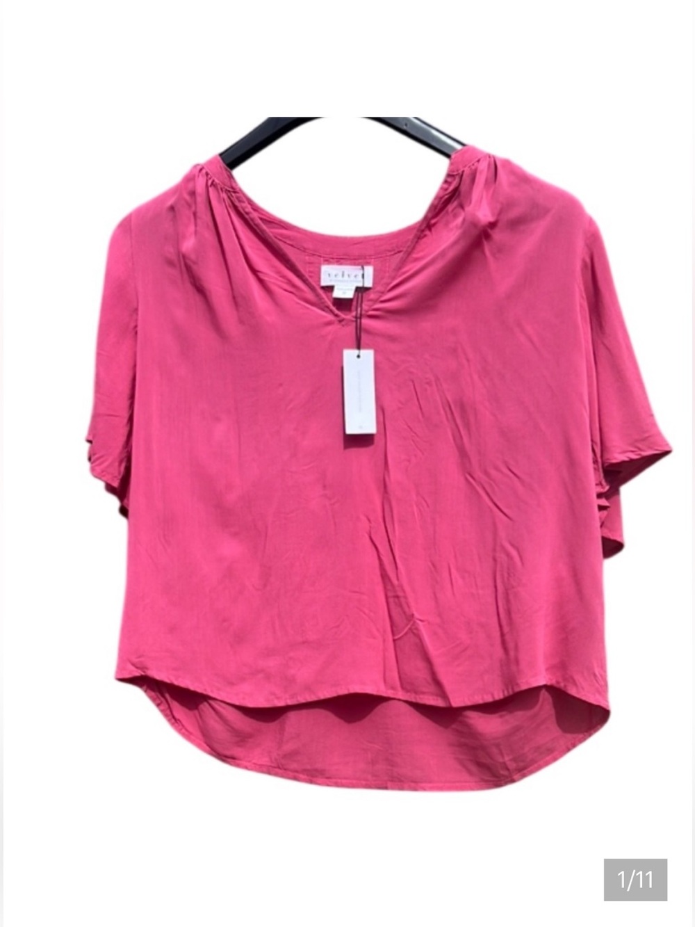 NWT Velvet by Graham & Spencer Pink Top Flutter Sleeves V-Neck Semi-Sheer